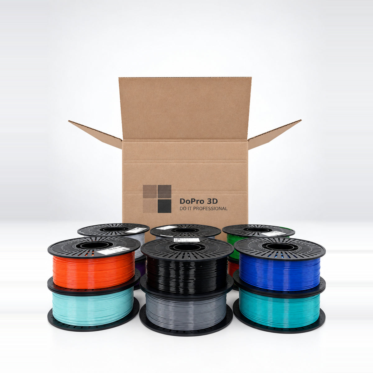 DoPro 3D PETG Mystery Box – Versandkarton mit Filamentspulen