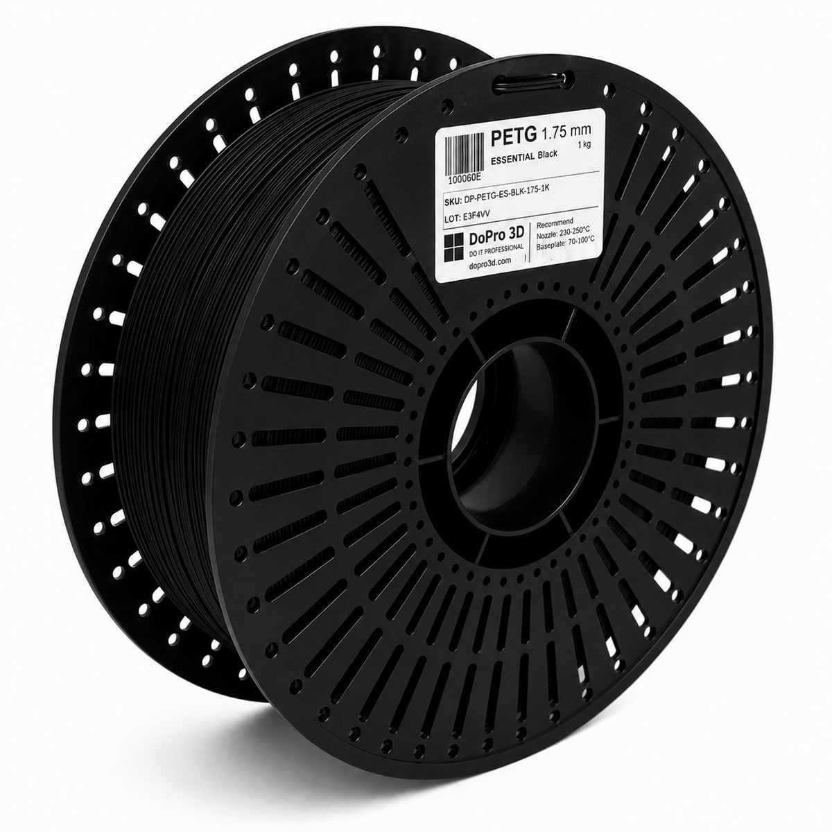 DoPro 3D PETG Essentials Midnight Black – 1-kg-Spule mit Essentials-Etikett (SKU 100060E)