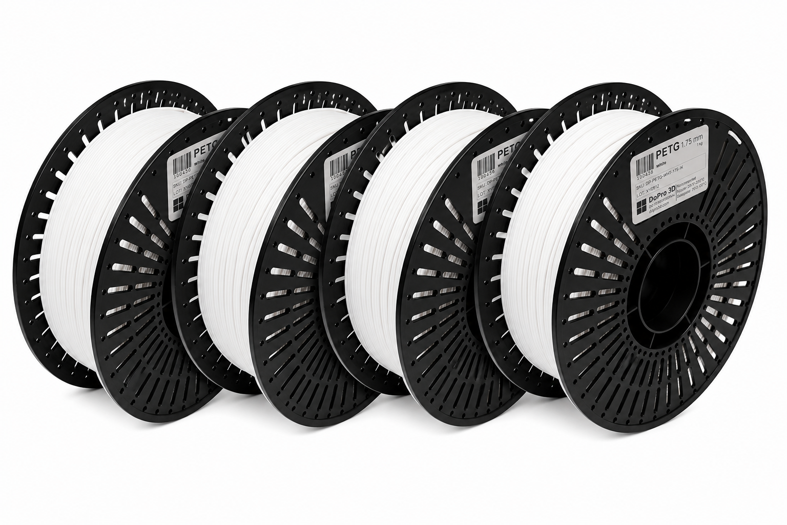 DoPro 3D PETG Filament Classic – 4er Set Weiß – Nexyl Class – 1,75 mm – 4× 1,0 kg