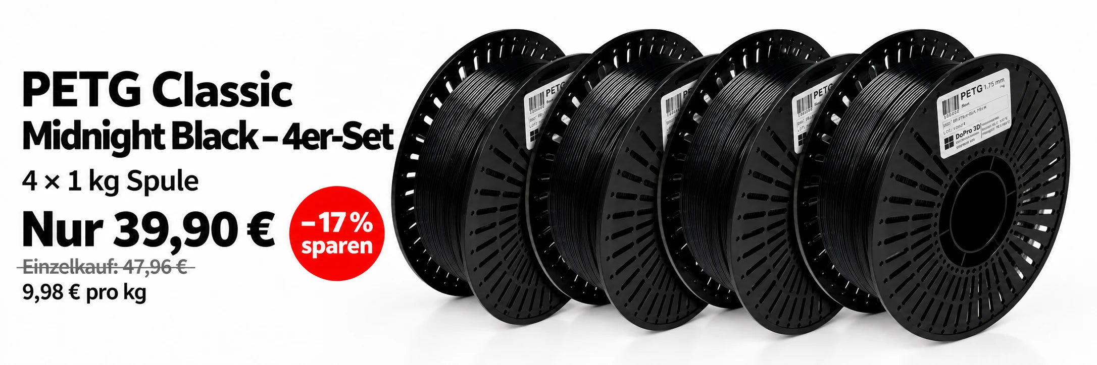 Top-Angebot: PETG Classic Midnight Black – 4er-Set 4× 1 kg für 39,90 €