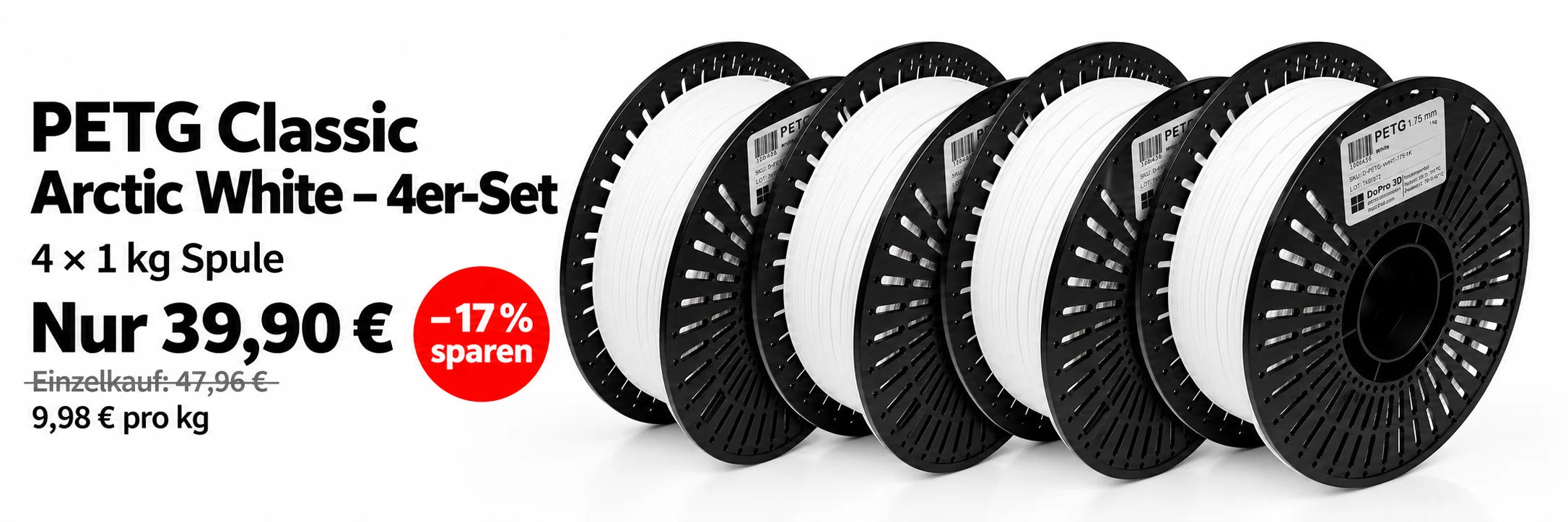 Preistipp: PETG Classic Arctic White – 4er-Set 4× 1 kg für 39,90 €